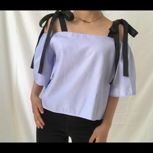 SHEIN cold shoulder ribbon blouse